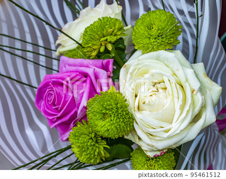 Festive bouquet of pink and white roses flowers. Festive bouquet of pink and white roses flowers. 95461512