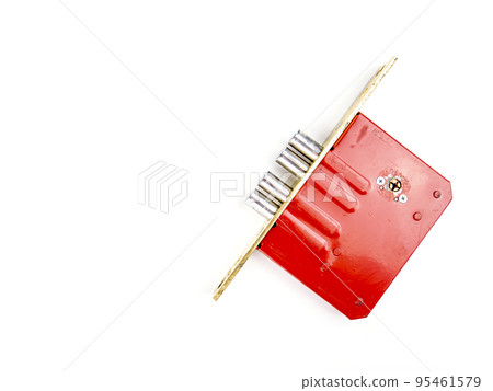 Door lock disassembled on a white background. 95461579