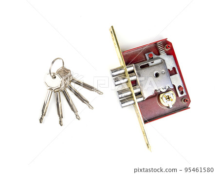 Door lock with keys on a white background. 95461580