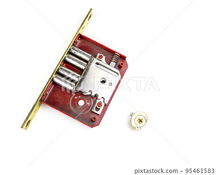Door lock disassembled on a white background. 95461583