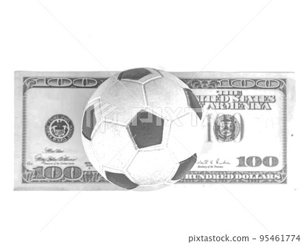 Soccer ball with money on a white background. Soccer ball with money on a white background. 95461774