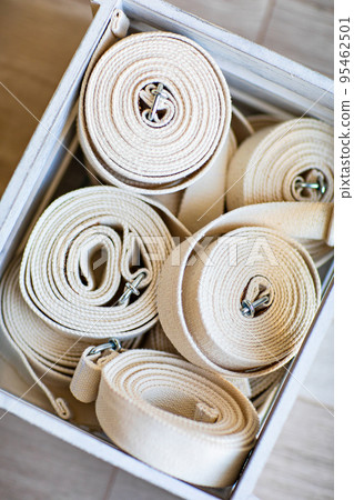 white elastic power band for yoga, polites and stretching. equipment for sports. white elastic power band for yoga, polites and stretching. equipment for sports. 95462501