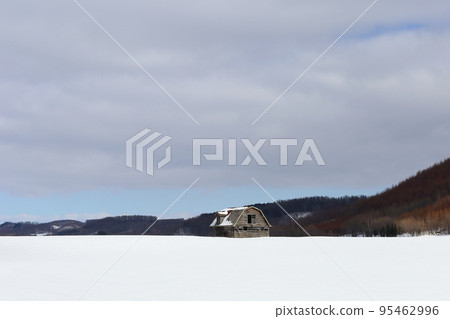 Hokkaido Okhotsk region An old cowshed in the snowfield Hokkaido Okhotsk region An old cowshed in the snowfield 95462996