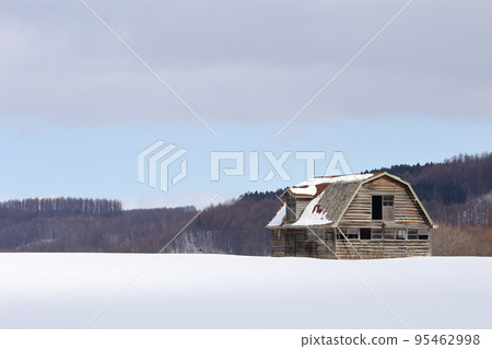 Hokkaido Okhotsk region An old cowshed in the snowfield 95462998
