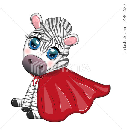 Striped zebra in a red coat. super hero child character Striped zebra in a red coat. super hero child character 95463589