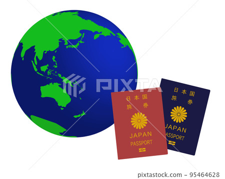 海外旅行地球和日本護照的形象插圖 95464628