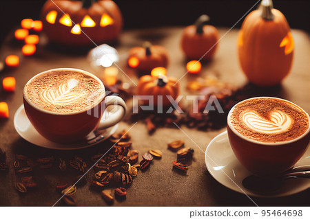 3d illustration of pumpkin spice latte gourmet realistic lights close up 3d illustration of pumpkin spice latte gourmet realistic lights close up 95464698
