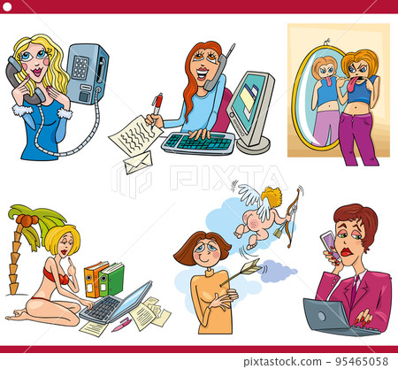 funny cartoon women characters caricature set funny cartoon women characters caricature set 95465058