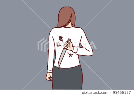 Woman hide knife behind back Woman hide knife behind back 95466157