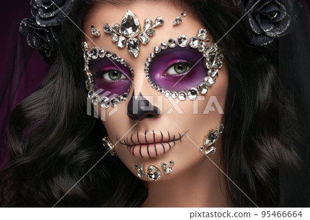 Portrait of a woman with makeup sugar skull Portrait of a woman with makeup sugar skull 95466664