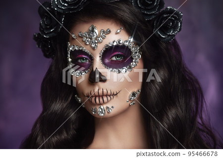 Portrait of a woman with makeup sugar skull Portrait of a woman with makeup sugar skull 95466678