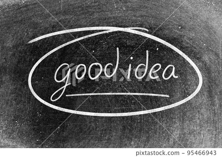 White chalk hand writing in word good idea on blackboard background White chalk hand writing in word good idea on blackboard background 95466943