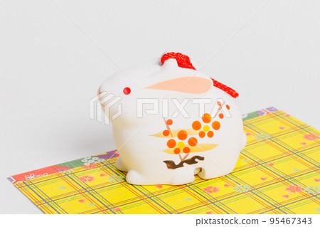 New Year's card material rabbit zodiac figurine 95467343