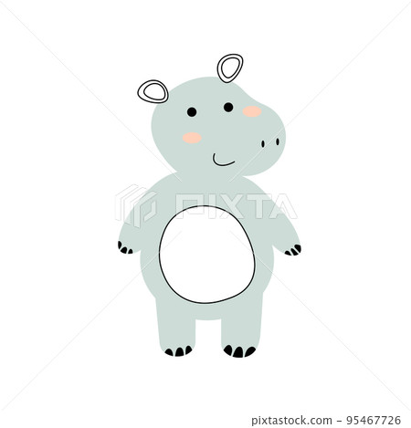 Cute cartoon hippo. Hippo on a white background. Vector illustration for design and print. EPS Cute cartoon hippo. Hippo on a white background. Vector illustration for design and print. EPS 95467726
