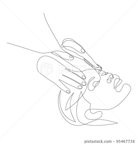 Woman face massage. Continuous line drawing. Vector illustration. Woman face massage. Continuous line drawing. Vector illustration. 95467738