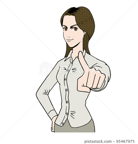 Caucasian woman pointing finger 95467975