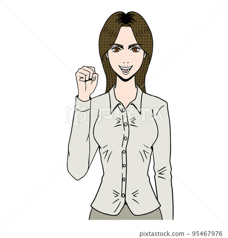 Caucasian woman doing a guts pose 95467976