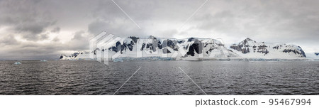 Antarctic landscape view from sea panoramic Antarctic landscape view from sea panoramic 95467994