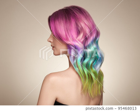 Beauty Fashion Model Girl with Colorful Dyed Hair Beauty Fashion Model Girl with Colorful Dyed Hair 95468013