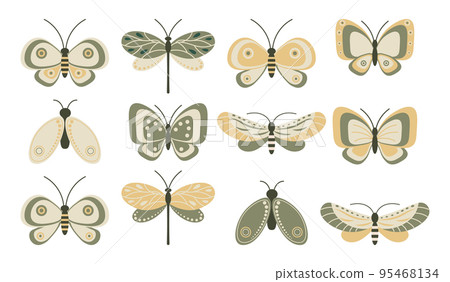 Set of insects, butterflies, dragonflies and moths. Pastel colors. Icons, vector Set of insects, butterflies, dragonflies and moths. Pastel colors. Icons, vector 95468134
