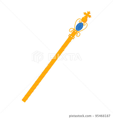 Golden royal regal scepter. Cartoon vector illustration. Royal gold jewelry. King, queen monarchy imperial symbol. Isolated on a white background Golden royal regal scepter. Cartoon vector illustration. Royal gold jewelry. King, queen monarchy imperial symbol. Isolated on a white background 95468187