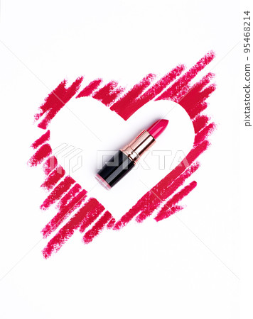 Pink lipstick smeared in the shape of heart 95468214