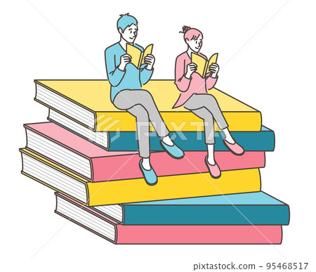 Two young men and women couples (couples) reading with a smile [vector illustration material] 95468517