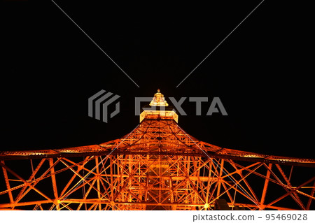 Tokyo Tower at night illuminated Tokyo Tower at night illuminated 95469028