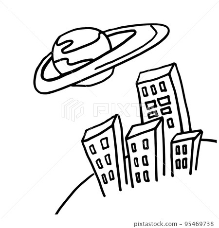 Saturn over the city black and white doodle sketch Saturn over the city black and white doodle sketch 95469738