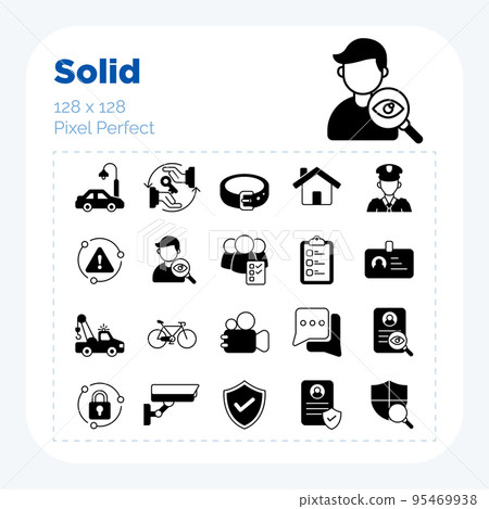 Security service icon set glyph solid style vector pixel perfect 95469938
