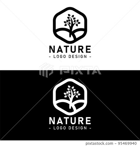 Nature logo design, tree landscape background vector template 95469940