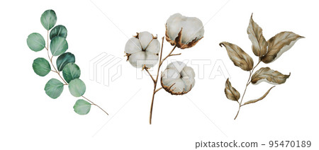 Composition with cotton, eucalyptus and leaf Composition with cotton, eucalyptus and leaf 95470189