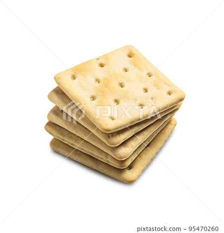 Stack of dry crackers isolated on white background with shadow Stack of dry crackers isolated on white background with shadow 95470260