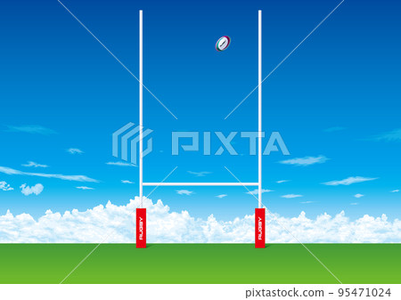 Rugby football goal post and rugby ball 95471024