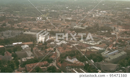 Cathedral square and old town streets in the centre of Vilnius, Lithuania. Aerial shot Cathedral square and old town streets in the centre of Vilnius, Lithuania. Aerial shot 95471380
