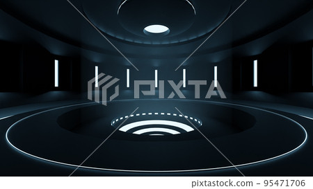 A futuristic space reminiscent of an advanced science laboratory. Floors illuminated by cool lines of light embedded in walls and ceilings, A futuristic space reminiscent of an advanced science laboratory. Floors illuminated by cool lines of light embedded in walls and ceilings, 95471706