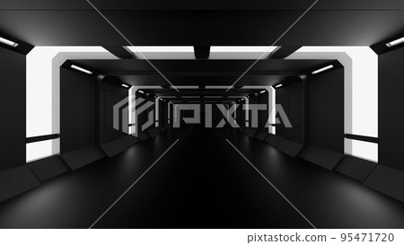 A futuristic space reminiscent of an advanced science laboratory. Floors illuminated by cool lines of light embedded in walls and ceilings, A futuristic space reminiscent of an advanced science laboratory. Floors illuminated by cool lines of light embedded in walls and ceilings, 95471720