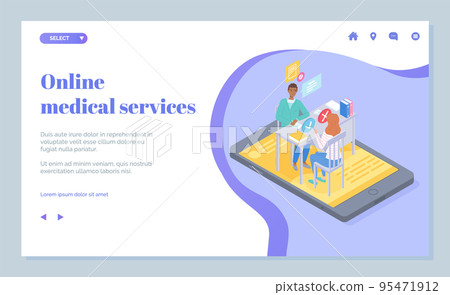 Landing page of medical website, online medical services, online consultation doctor with patient Landing page of medical website, online medical services, online consultation doctor with patient 95471912