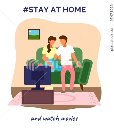 Stay at home and watch movies, leisure time, couple relaxing together at home, virus pandemic Stay at home and watch movies, leisure time, couple relaxing together at home, virus pandemic 95471913