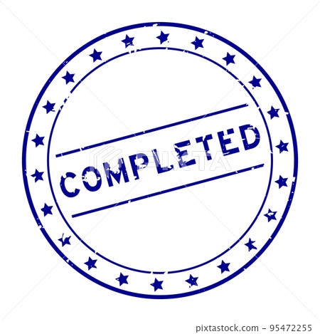Grunge blue completed word round rubber seal stamp on white background 95472255