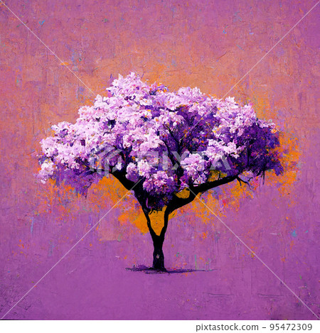 Watercolor tree. Blossoming lilac. Digital generated illustration. 95472309