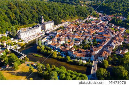 Scenic top view of the city Brantome en Perigord Scenic top view of the city Brantome en Perigord 95473076