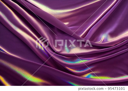 Beautiful Purple Satin Background. Silk Closeup Texture with light wavy folds and holographic shine effect Beautiful Purple Satin Background. Silk Closeup Texture with light wavy folds and holographic shine effect 95473101