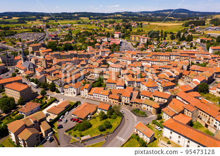 Flight over the city Craponne-sur-Arzon on day. France Flight over the city Craponne-sur-Arzon on day. France 95473128