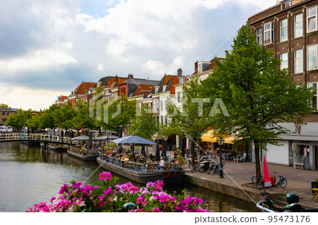 Streets and canals of Leiden town, Netherlands 95473176