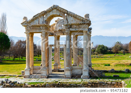 Monumental gateway or tetrapylon in ancient city of Aphrodisias, Turkey Monumental gateway or tetrapylon in ancient city of Aphrodisias, Turkey 95473182