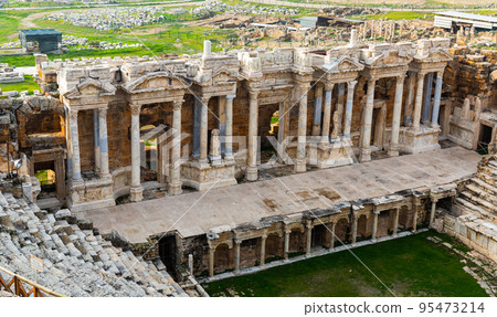 Theatre ruins in ancient city of Hierapolis near Pamukkale, Turkey Theatre ruins in ancient city of Hierapolis near Pamukkale, Turkey 95473214