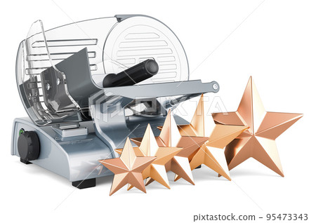 Slicing machine with five golden stars. 3D rendering 95473343