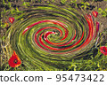 Abstract flowers of red poppies in a clearing 95473422