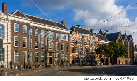 The Hague street view with building of State Council and Kloosterkerk church 95474059